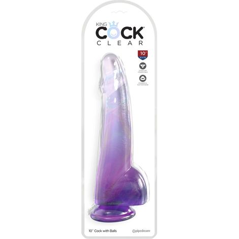 King Cock Clear - Dildo realistico con testicoli e ventosa, trasparente-viola, 25 cm (1/2)