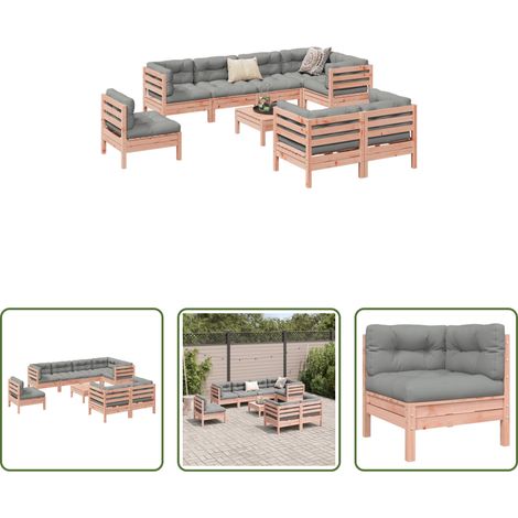 Canapé d'angle - Salon de jardin 9 pcs avec coussins sapin de douglas solide (1/5)