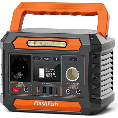 FlashFish Station électrique portable FlashFish P66 230,88Wh 300W, générateur compatible solaire 62400mAh, AC pure sinus, USB-C, DC, LED