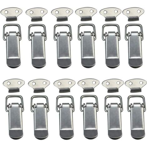Attache Capot 12 Pièces, Fermeture à Levier,Loquet à Bascule Fermoir à Ressort avec Crochet en Acier Inoxydable pour Coffret, Boîte, Tiroir, Armoire (1/4)