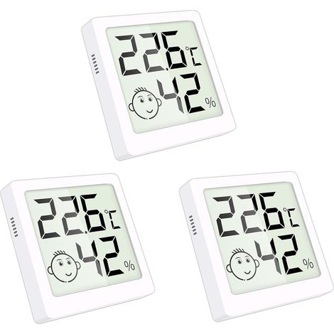 Digital hygrometer, indoor thermometer, hygrometer, mini hygrometer, switchable between Celsius and °F, white, 3 pieces