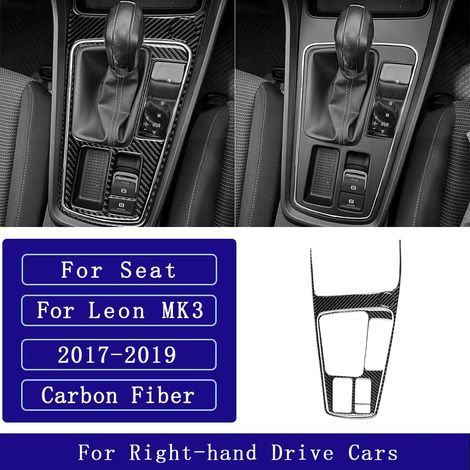 (3 RHD) Convient pour Seat Leon MK3 2013-2020. Accessoires auto : autocollant décoratif en fibre de carbone pour panneau de porte avec navigation centrale, radio, lecteur CD et climatisation. (1/4)
