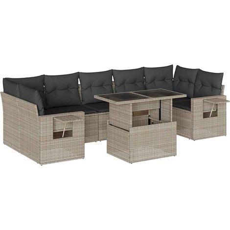 Set Divano da Giardino 8pz con Cuscini Grigio Chiaro Polyrattan vidaXL (1/5)
