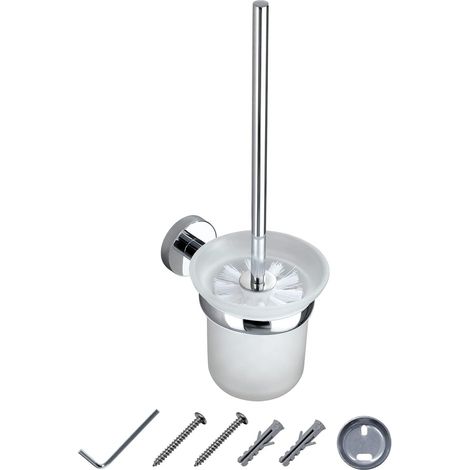 JASSFERRY Wall Mounted Toilet Brush and Holder Bathroom Mount Chrome Loo Brushes & Holders Set, Frosted Glass Tumbler (1/5)