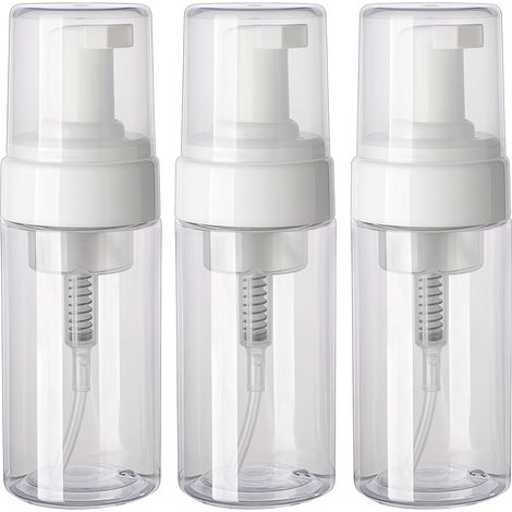 Lot de 3 flacons pompe en plastique transparent de 100 ml (3,4 oz) avec pompe, rechargeables, pour savon de voyage, shampoing et cosmétiques.