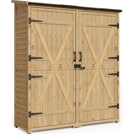 Armario de Jardín Exterior de Madera Bealife Caseta para Herramientas con Puertas y Estantes Apta para Terrazas y Balcones Natural 140×50x162cm (1/5)