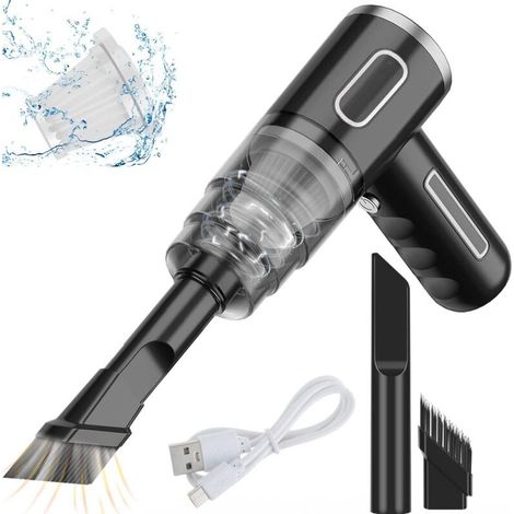 Mini Handheld Car Vacuum Cleaner Cordless, Portable, USB Rechargeable, 290000pa, 28W, 36V, Brush, Extended Flat Nozzle Tip, Filter Element2, for Office (Black)