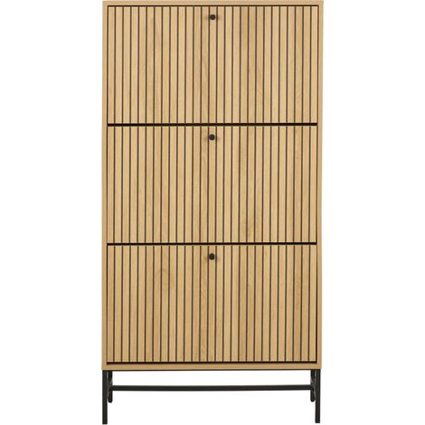 Meuble à chaussures 3 portes en bois et métal L71,6cm - Bois clair - Storo (1/5)