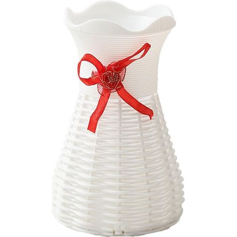 Vase en plastique blanc, 8,5 x 16 cm – vase tressé en forme de panier – parfait pour les fleurs séchées et la décoration moderne. (1/5)