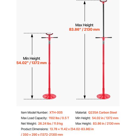 VEVOR Underhoist Support Stand, 1/2 Ton (1102 lbs) Capacity Under Hoist Jack Stand, Lifting from 54.02" to 83.86", Bearing Mounted Spin Handle, Self-Locking Threaded Screw, Support Vehicle Components (1/4)