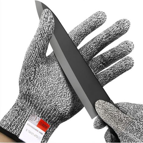 Gants anti-coupures de sécurité de niveau 5, résistants aux coupures et aux perforations, en fil d'acier inoxydable et maille métallique, pour la cuisine et la boucherie, taille M (22 cm) (1/5)