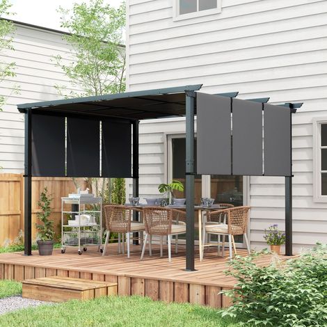 Gazebo pergola 3 toits réglables en acier polyester anti-UV - Dimensions: 3x3,5 m - Couleur: Gris