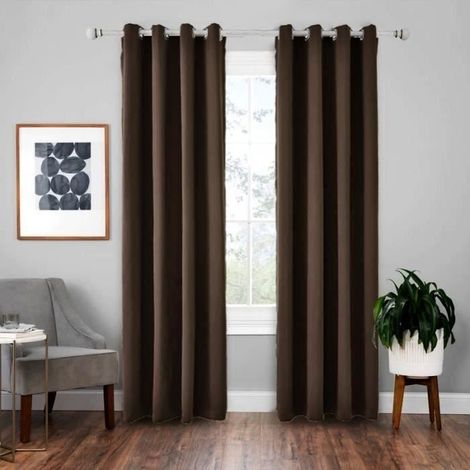 2 Pièces Rideaux Occultants Thermiques 140x244 cm Marron Foncé (1/4)