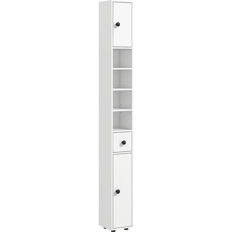 Colonne de rangement armoire haute pour salle de bain 1 tiroir 4 étagères réglables et 2 placards 20 x 20 x 180 cm blanc