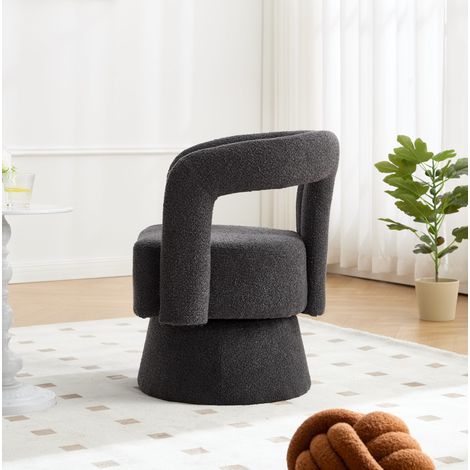 Fauteuil pivotant 360° en bouclé, assise rembourrée, gris foncé HAVRYA (1/5)