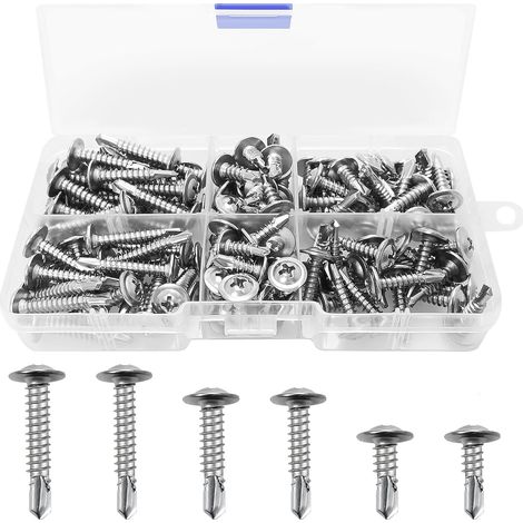 Lot de 120 vis à tête plate auto-taraudeuses M4.2 M4.8 en acier inoxydable 410 - Vis à tête plate auto-taraudeuses - Filetage complet - Vis à queue d'aronde auto-percantes (argentées) (1/5)