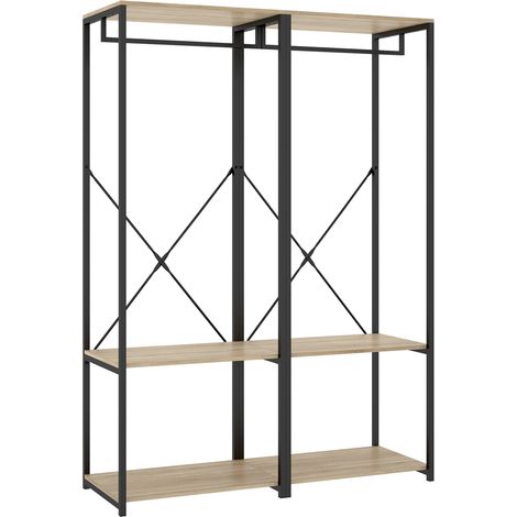 Portant à vêtements double penderie de structure métallique avec 4 étagères de rangement, coloris naturel/noir - Hauteur 167 x Longueur 120 x Profondeur 40,4 cm (1/5)