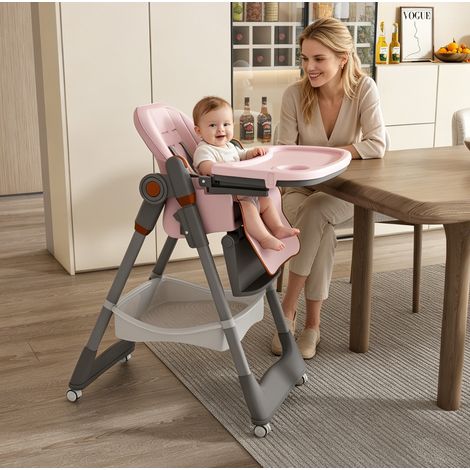 Seggiolone pappa pieghevole regolabile per bambini 0-6 anni rosa (1/5)