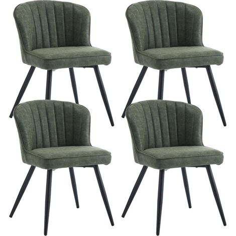 Lot de 4 chaises de cuisine en cuir PU vert, dossier capitonné, pieds métal noir (1/5)