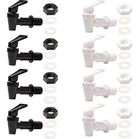 8 Pièces Robinet Distributeur de Boissons en Plastique Robinet de Rechange pour Distributeur de Boisson Robinet de Tonneau Robinets pour tonneau à bière, jus, Fontaine à Boire (Noir, Blanc) (1/5)