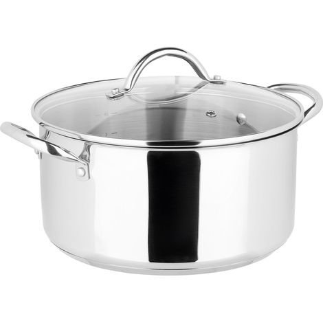 Faitout Endurance Ø24cm 100% Acier Inoxydable avec couvercle en Verre - fond triple épaisseur - Intérieur sans revêtement nocif - Tous feux dont induction, Argenté (1/5)