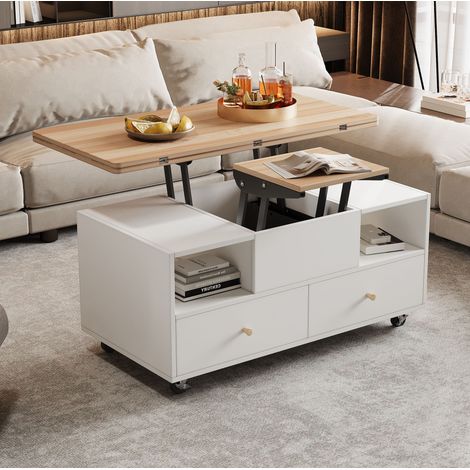Tavolino sollevabile 100 x 50 x 47,5 cm, estensibile, 4 cassetti, MDF HAVRYA (1/5)