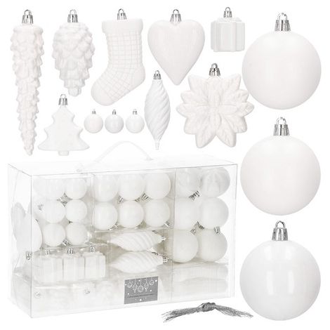Bombki per l'albero di Natale 72 pz. bianche, set per l'albero di Natale (1/5)