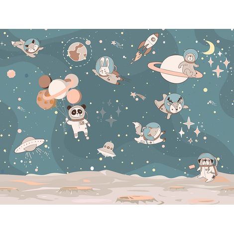 Papier peint panoramique Enfants - Espace Animaux - 130 cm x 98 cm (1/2)