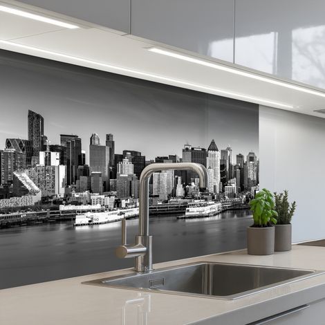 Kitchen Splashback Skyline - City - Skyscrapers - Black - White 80x60 cm