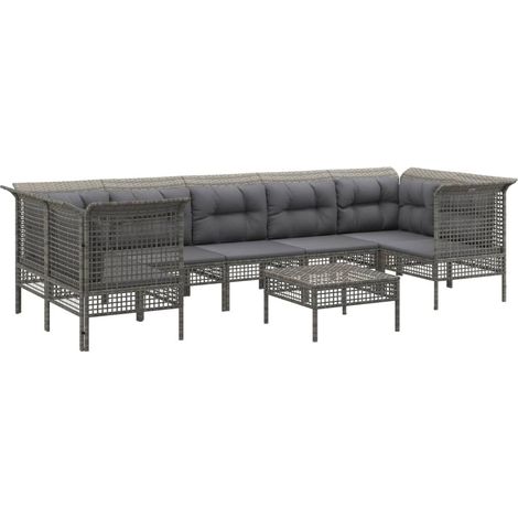 Mobili da giardino mobili da esterno Set di mobili da 8 pezzi con cuscini grigi in resina intrecciata 020017608
