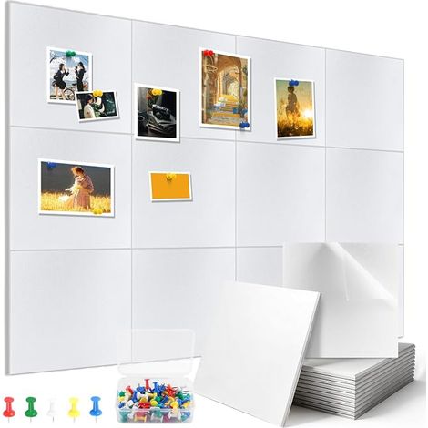 Self-Adhesive Felt Notice Board 30 x 30 cm 12 Wall Panels (1/5)