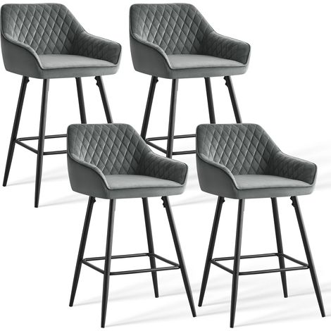 JYMTOM Lot de 4 tabourets de bar chaises en velours Siège rembourrée pieds en métal tabouret. chaises à manger bars jambes métalliques-gris
