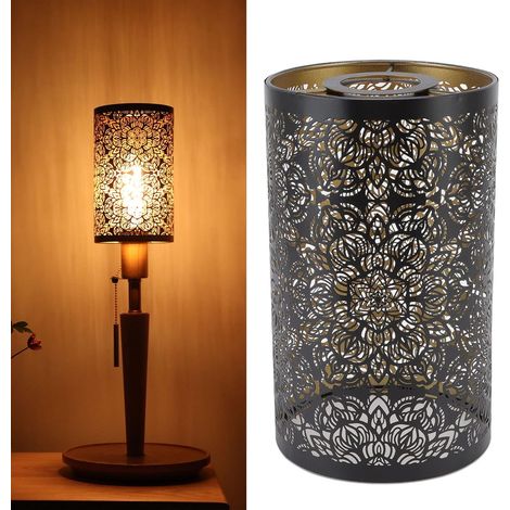 CCYKXA Table Lamp Shade, Metal Pendant Lamp Shade, Decorative Hollow Carved Cylindrical Pattern Iron Shade Hanging Lamp Shade for Light Bulbs (1/5)