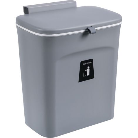 Yongqing – Poubelle murale suspendue 29.5×16×26cm – Couvercle coulissant pour cuisine et salle de bain – Plastique gris pour espaces confinés (1/5)