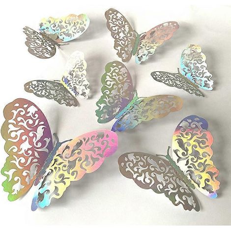 12 autocollants papillons ajourés pour la décoration de gâteaux d'anniversaire, papillons en cristal effet 3D, décoration de gâteau papillon exquise A (1/5)