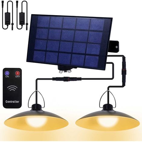 Lampe solaire d'extérieur étanche pour jardin, suspension solaire avec 2 lampes et télécommande, blanc chaud (1/5)