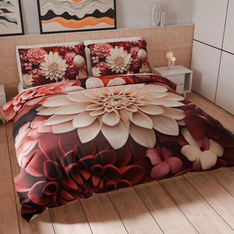 Housse de Couette 1,5 Place 200x200 cm (2 Taies 75x50 cm Incluses), Parure en Microfibre Imprimée Floral 05 24 - Fabriqué en Italie (1/5)