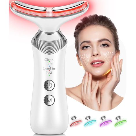Gesichtsmassagegerät für Gesicht und Hals, 7-in-1 Gesichts- und Halsmassagegerät mit 4 Modi, Schönheitsgerät für die Gesichtsmassage zur Hautpflege zu Hause oder auf Reisen (1/5)