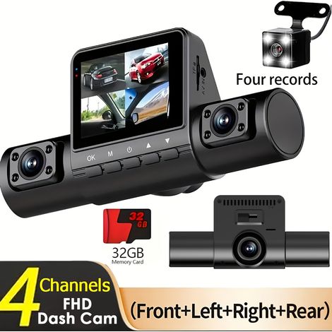 Une caméra embarquée à quatre canaux avec une caméra frontale FHD 1080P et des caméras latérales et arrière 720P. (1/5)