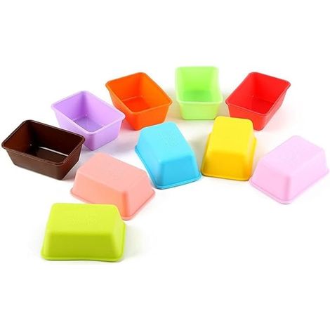 Moldes de silicona para hornear mini pasteles y cupcakes, 10 unidades. Rectangulares. (1/5)