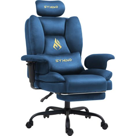 Symino Chaise Gaming Fauteuil Gaming avec Repose-Pieds - Siège en Imitation Daim Noir - Réglable Hauteur et Accoudoirs - Capacité 132kg