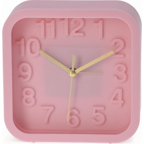 Reloj despertador analógico de cuarzo - Reloj de mesa de diseño retro - 13 x 13 cm - Rosa (1/3)