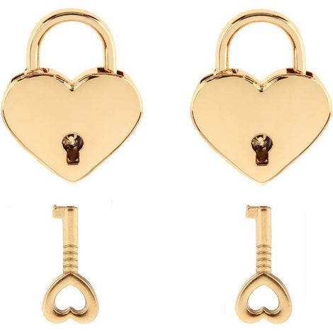Mini cadenas avec clé pour boîte à bijoux, boîte de rangement ou agenda, petit cadenas en métal en forme de cœur, lot de 2, doré (1/5)