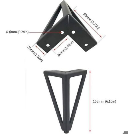 Pied De Meuble - Métal Noir - Hauteur 15 Cm - Charge Max 800 Kg - Pour Canapé Table Armoire - Set De 4 (1/3)