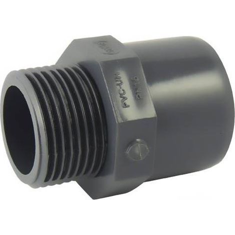 Raccord PVC mixte mâle/femelle ou mâle/mâle à visser et à coller – Ø A: 32mm, Ø B: 40mm, pression 16 bars – Norme EN 1452 – Ezfitt
