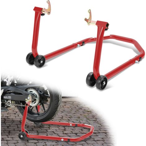 Jiubiaz Caballete trasero para moto en U de acero, ajustable 30–40 cm, color rojo (1/5)