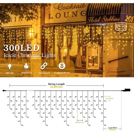 Wasserdichte Lichterkette für den Außenbereich mit 400 LEDs, 10 m, 50 Tropfen, warmweiß, für Hochzeit, Urlaub, Innendekoration, Weihnachten, warmweiß (1/5)