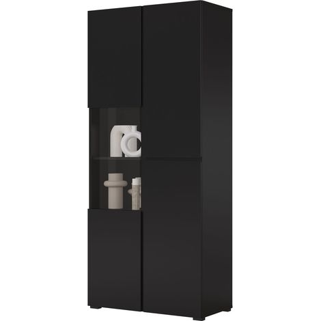 Estantería Alfere 110, Negro, Cerrable, Con puertas, Aglomerado laminado, Vidrio, Número de puertas: 0, Número de cajones: 0, 183x79x40cm, LED (1/5)