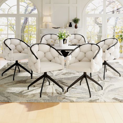 Lot de 6 chaises de luxe pivotantes 360°, pour salon, salle à manger et maquillage, dossier, ergonomique, style bulle, beige