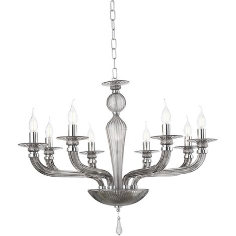 Lampadario a sospensione D82 cm VILLA a 8 luci in vetro lavorato a mano FUME' (1/3)